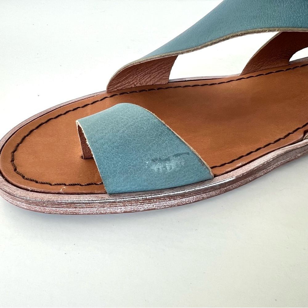 FREE PEOPLE Vale Blue Leather Ankle Buckle Strap Flat Boot Sandals Sz 41 NWOB - Picture 15 of 15